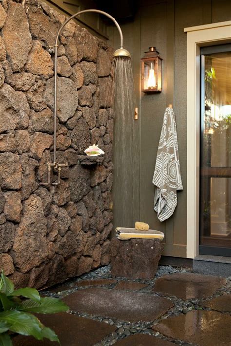 Outside Shower In 2020 Outdoor Bathroom Design Stone Walls Interior
