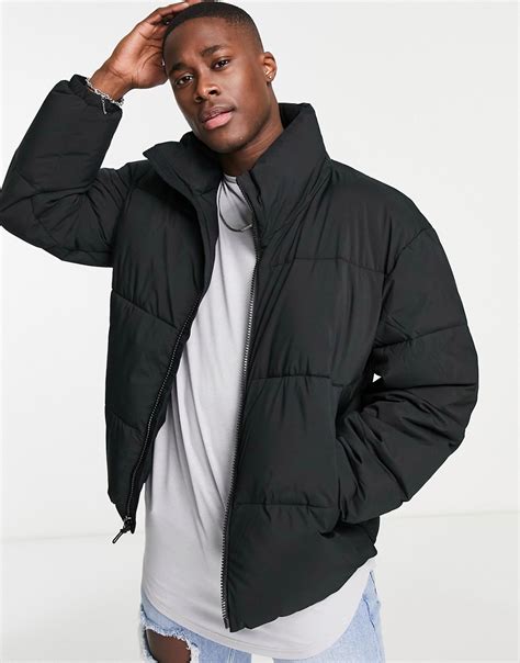 abercrombie and fitch relaxed fit heavy puffer jacket in black modesens