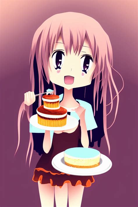 Anime Girl With Big Anime Eyes Eating Cake · Creative Fabrica