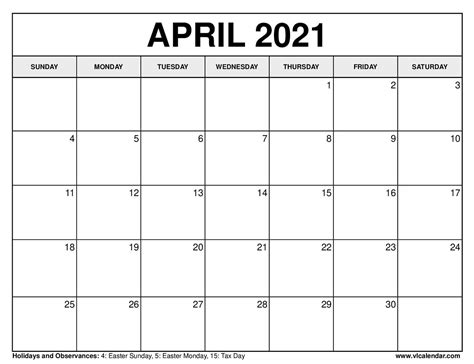 Printable April 2021 Calendar Templates With Holidays