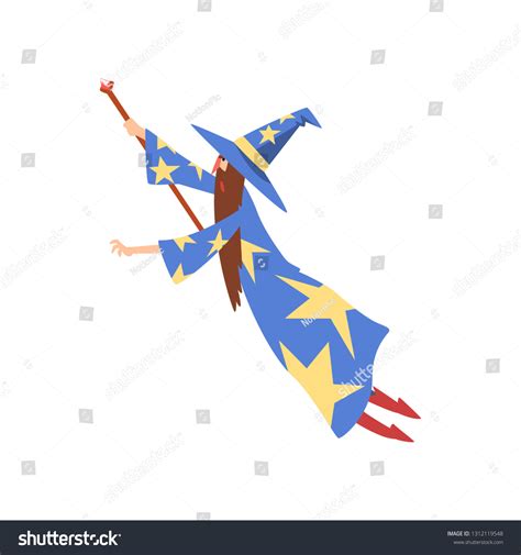 Male Sorcerer Conjuring Bearded Wizard Character Stock Vector (Royalty