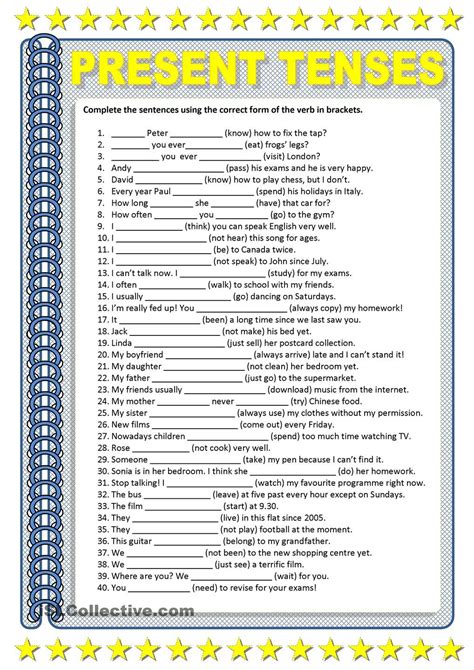 esl verb tense review worksheet