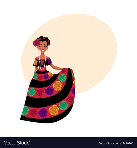 Mexican Woman In Traditional National Dress Vector Image