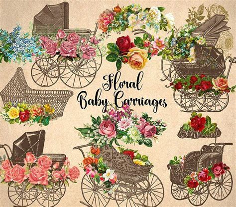 Floral Baby Carriages Clipart Clip Art Vintage Baby Carriage Floral