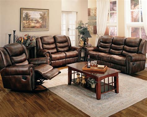 Brown Leather Like Fabric Reclining Living Room Sofa Woptions