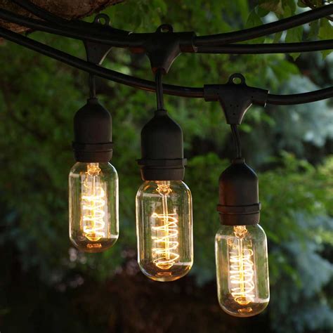 Vintage Outdoor String Lights 48 Black T14 Edison Spiral Bulbs