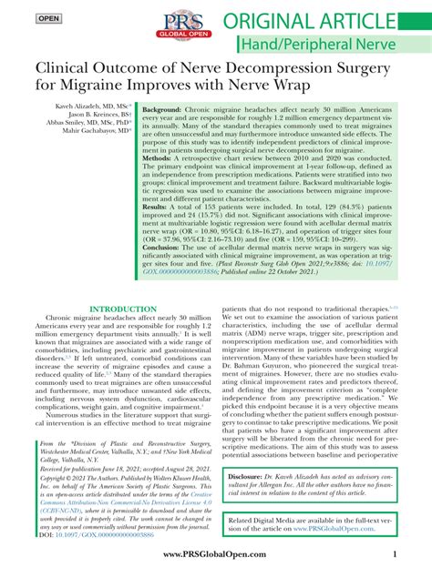 Pdf Clinical Outcome Of Nerve Decompression Surgery For Migraine