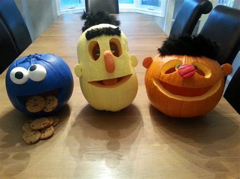 Bert Ernie And Cookie Monster Pumpkin Carving Halloween Pinterest