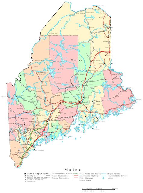 Laminated Map Printable Political Map Of Maine Poster 20