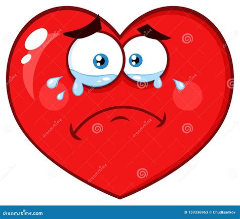 Caricatura Del Corazón Rojo Llorando Personaje Emoji Face Con Triste