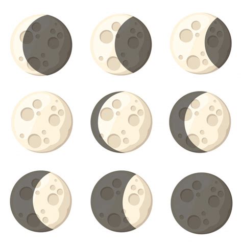 Premium Vector Set Of Different Moon Phases Space Object Natural
