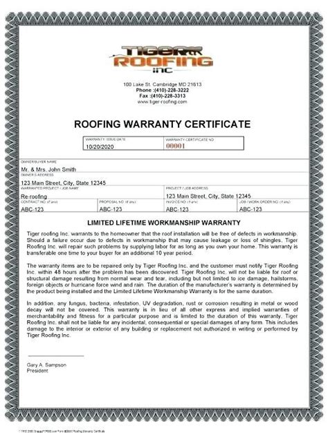 Roof Certification Form Prettier Of Roofing Workmanship In Unique Roof