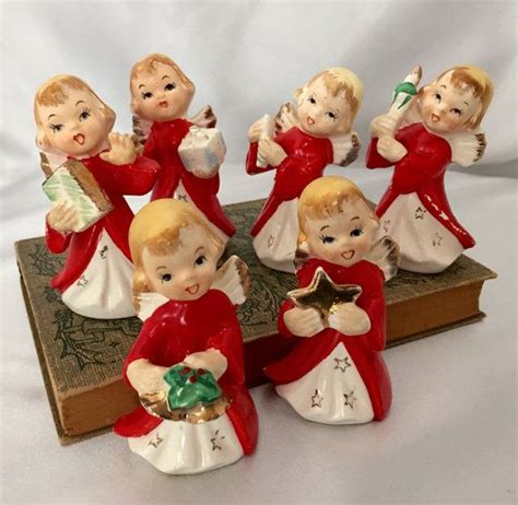 Vintage Set Of Six 1950s Japan Ceramic Christmas Angels Etsy