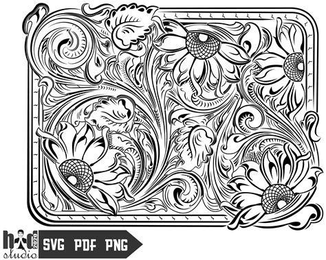 Tooled Leather Pattern Floral Svg Etsy