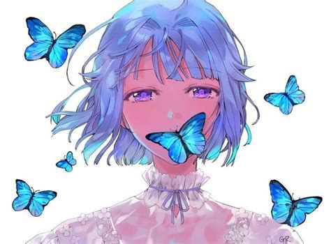Anime Girl Blue Butterflies Art Anime Anime Art Girl Anime Manga