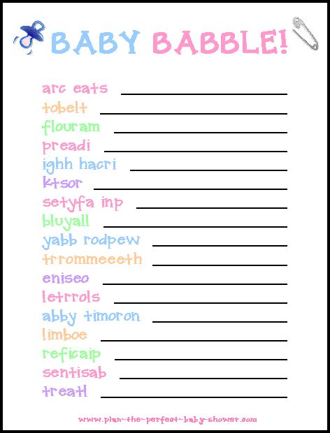 You can create printable worksheets for youngsters by merely creating a new blank worksheet for them to deal with. Free Printable Baby Shower Word Scramble Game