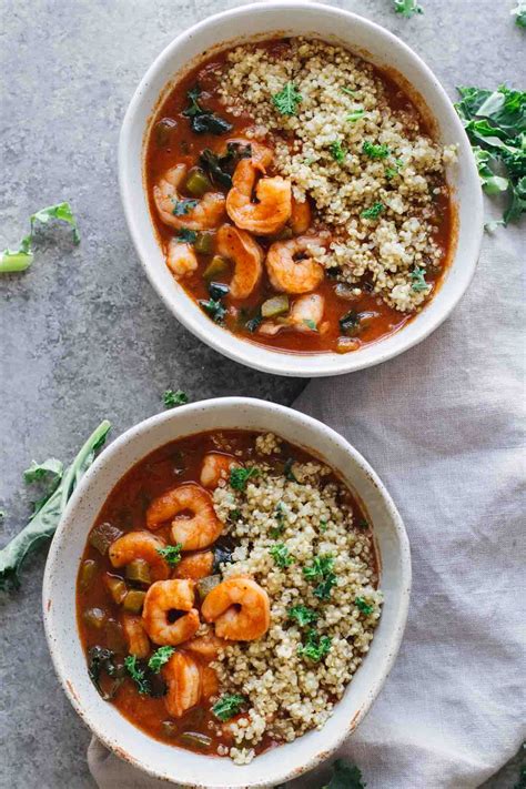 In a mixing bowl, mix together the shrimp, red pepper, yellow pepper,chives, and 1/2 tablespoon cilantro. Healthy Cajun Shrimp Gumbo | Recipe | Shrimp gumbo ...