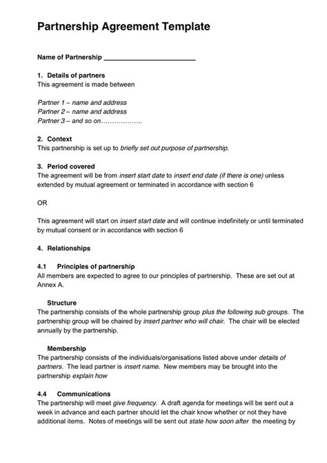 Partnership Agreement Template In Word And Pdf Formats