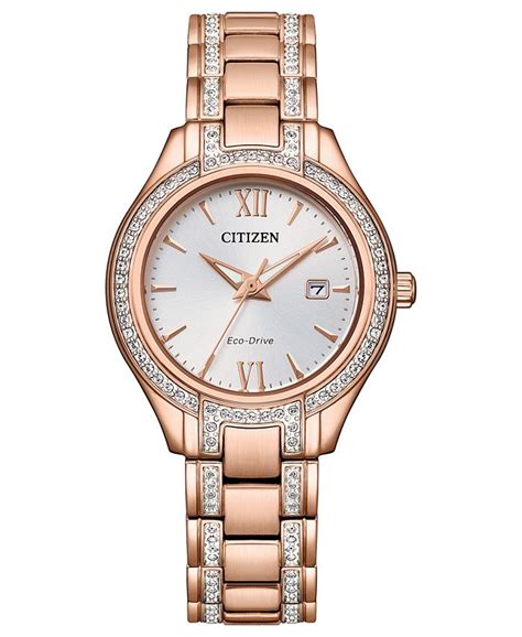 citizen eco drive women s silhouette crystal rose gold tone stainless steel bracelet watch 30mm