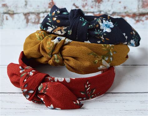 Bow Headband Women Top Knot Vintage Floral Rigid Hair Band With