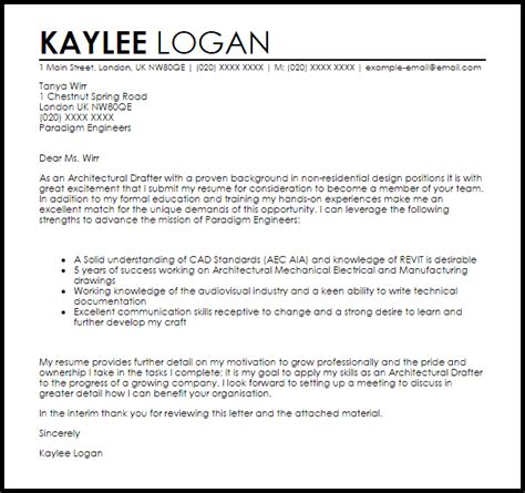 A polished cover letter that goes with your resume. Autocad Drafter Cover Letter Sample - 90+ Cover Letter