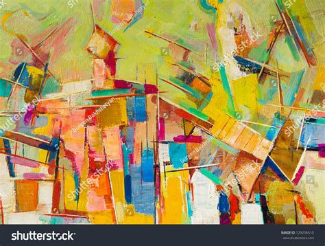 Abstract Colorful Oil Painting On Canvas Stock Photo 129236510