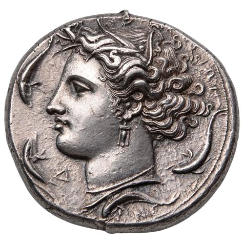 Ancient Greek Silver Decadrachm Coin By Euainetos Of Syracuse 400 Bc