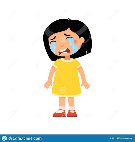 Crying Sad Little Girl Flat Vector Illustration Stock Vector