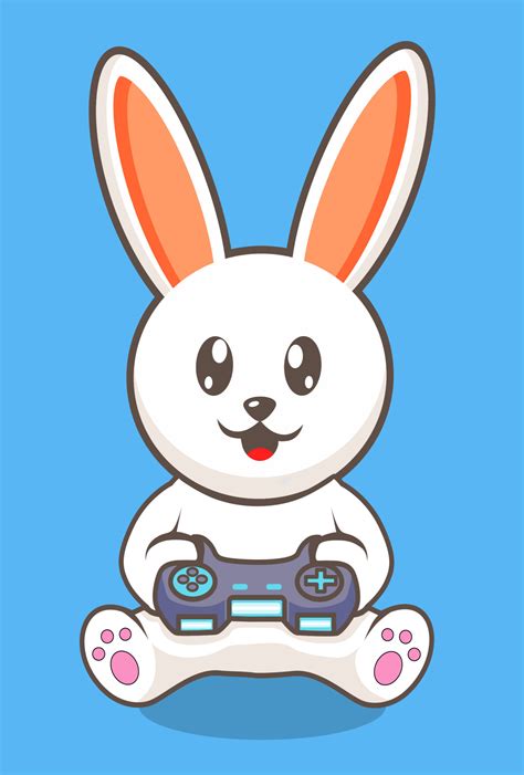 Cute Rabbit Gamer Playing Game With Joystick Cartoon Vector Icon