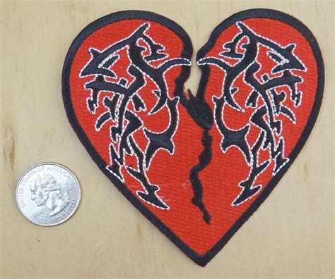 Tribal Broken Heart Patch Red Iron On Sew On Embroidered Patch Biker