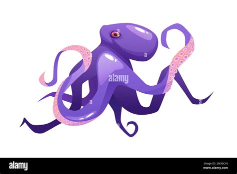 Purple Octopus Cartoon Vector Illustration Underwater Cute Animal