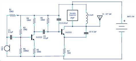 This fm transmitter circuit uses four radio frequency stages: How to build FM transmitter circuit - Soldering Mind