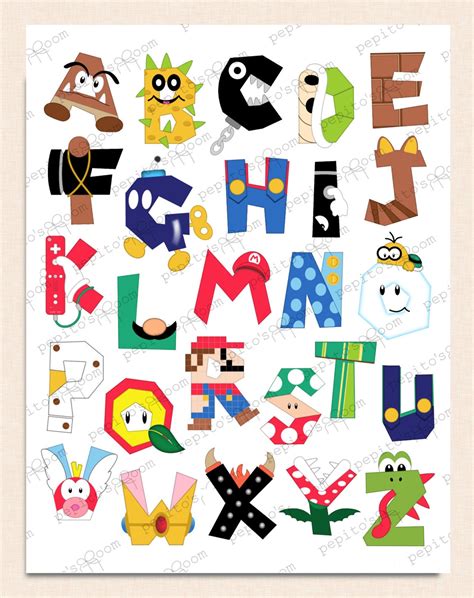 Print Ink Super Mario Bros Alphabet Poster Wall Art 16x20 Etsy