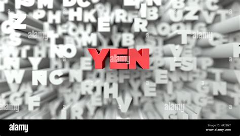 Yen Red Text On Typography Background 3d Rendered Royalty Free