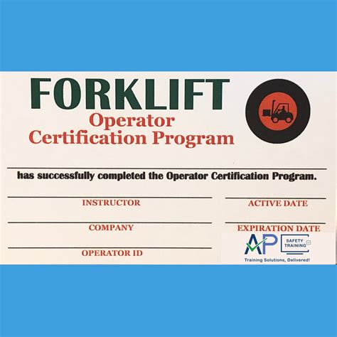 Forklift Operator Certification Series Certification Card — Ap Safety