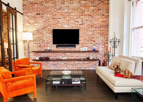 Midcentury Loft Living Room With Brick Wall Hgtv