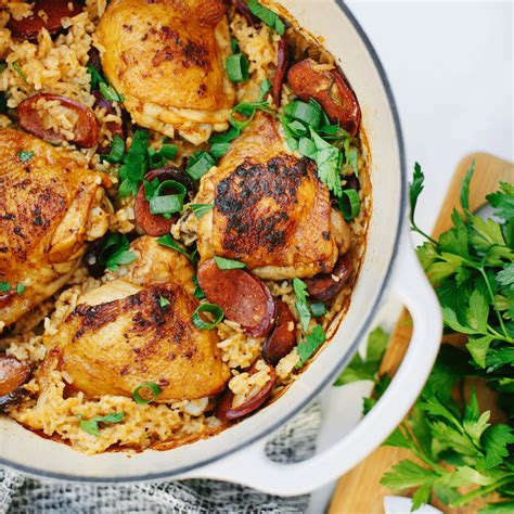 Chilling the ribs after braising keeps them from falling falling apart when they served (and all braised meats taste better the next day). Dutch oven meal with chicken thighs, sausage, and rice ...