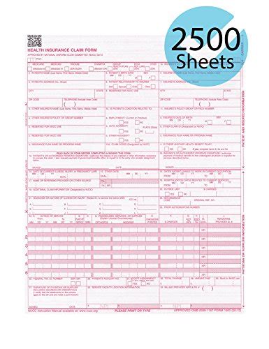 Cms 1500 Claim Forms Hcfa Version 0212 2500 Sheets Approved Omb