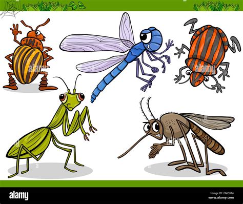 Happy Insects Set Cartoon Illustration Stock Vector Image And Art Alamy