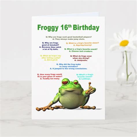 16th Birthday Frog Jokes Card In 2021 Funny Birthday
