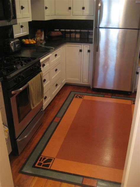 Have a look at our bulletin board & furniture linoleum collections and get. Linoleum rug in Craftsman Kitchen - Traditional - Kitchen ...