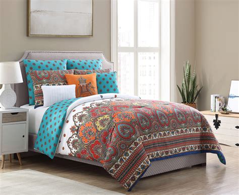 Vcny Home Delilah Reversible Damask Boho Comforter Set Queen Multi