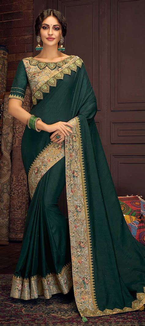 Bollywood Green Color Satin Silk Silk Fabric Saree 1614179