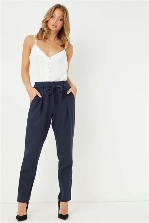 Womens Lipsy Tailored Elasticated Waist Tapered Trousers Blue Women
