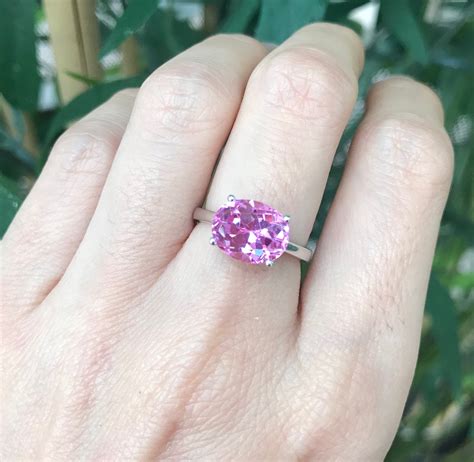 Oval Pink Cubic Zirconia Solitaire Ring Pink Gemstone 4 Prong Sterling