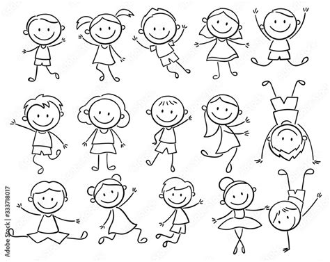 Set Of Doodle Kids Figures Collection Of Happy Cartoon Kids