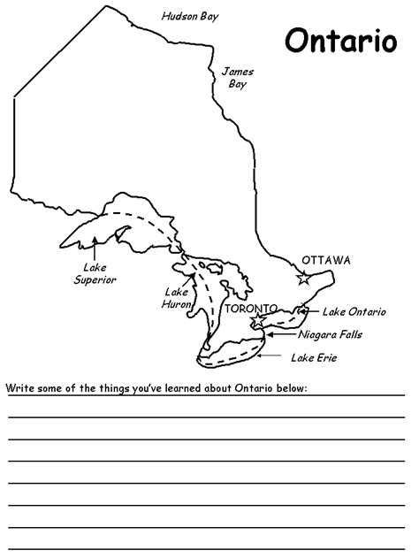 The Map Of Ontario Is Shown In Black And White With An Outline For