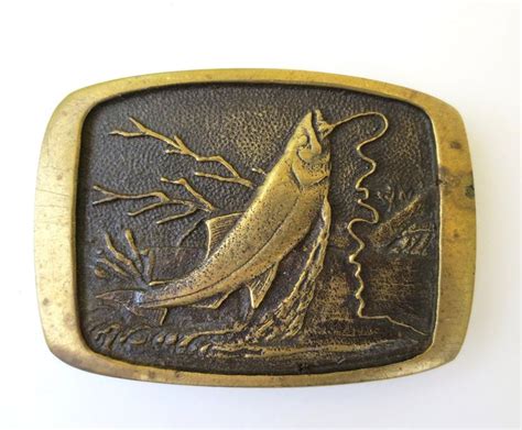 Vintage Bts Brass Fishing Belt Buckle 1970s Solid Brass Fish Etsy