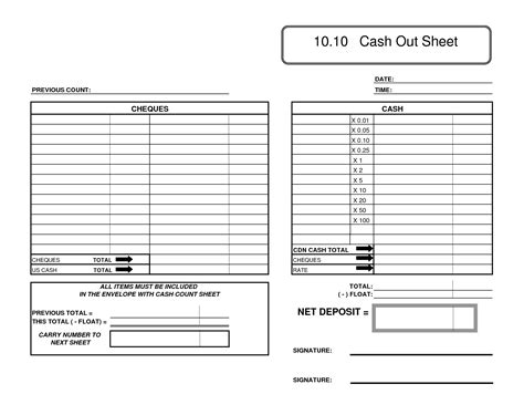 Cash Count Sheet Template Excel Templates Money Template Templates