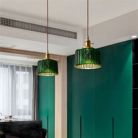 Green Glass Pendant Light Plug In Hanging Lighting Fixture Etsy